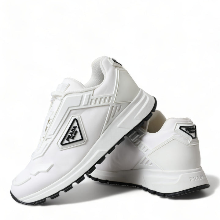 Prada White Re-Nylon Triangle Logo Low Top Sneakers Shoes