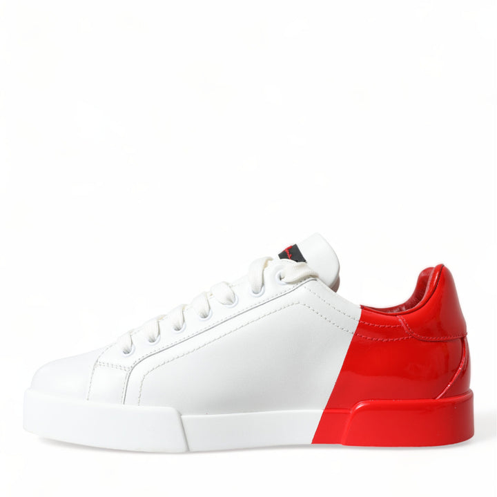 Dolce & Gabbana White Red Leather Logo Low Top Sneakers Men Shoes