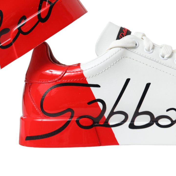 Dolce & Gabbana White Red Leather Logo Low Top Sneakers Men Shoes