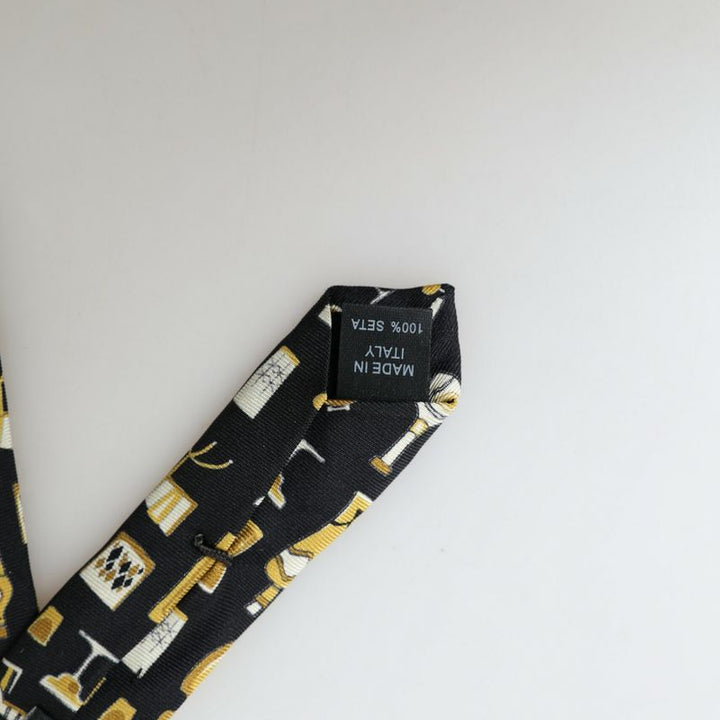 Dolce & Gabbana Black Yellow Musical Instrument Print Necktie Tie