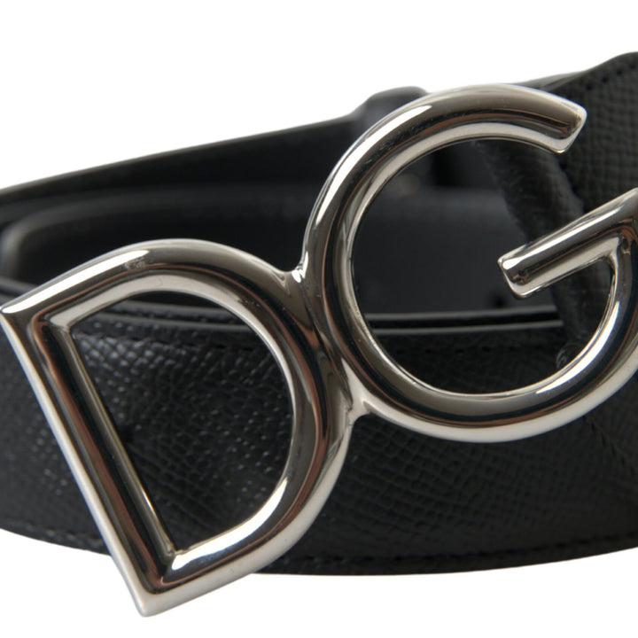 Dolce & Gabbana Black Leather Silver Logo Metal Buckle Belt