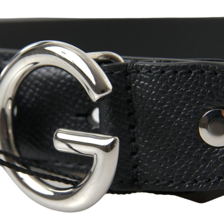 Dolce & Gabbana Black Leather Silver Logo Metal Buckle Belt