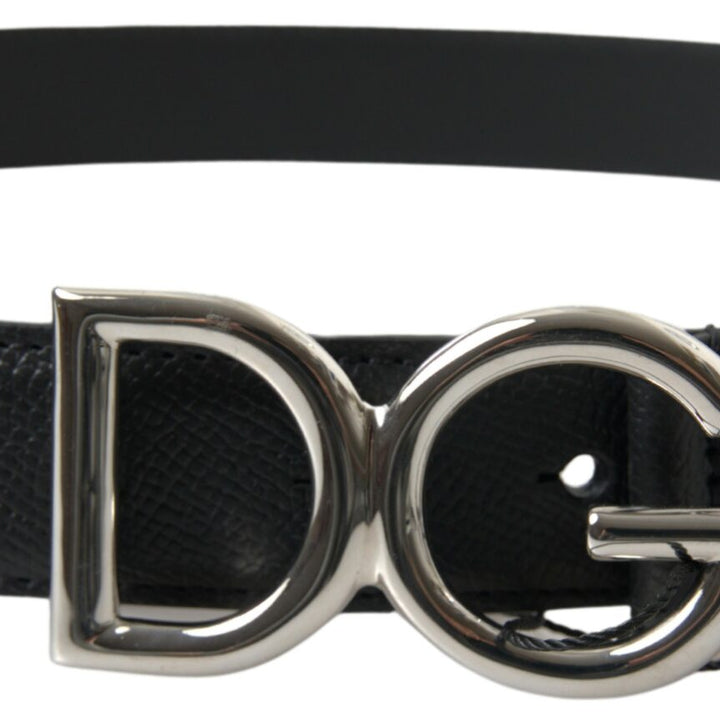 Dolce & Gabbana Black Leather Silver Logo Metal Buckle Belt