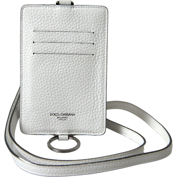 Dolce & Gabbana White Leather Lanyard Logo Card Holder Men Wallet