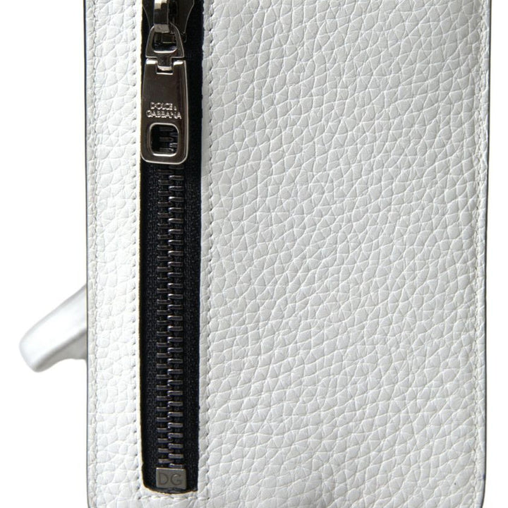 Dolce & Gabbana White Leather Lanyard Logo Card Holder Men Wallet