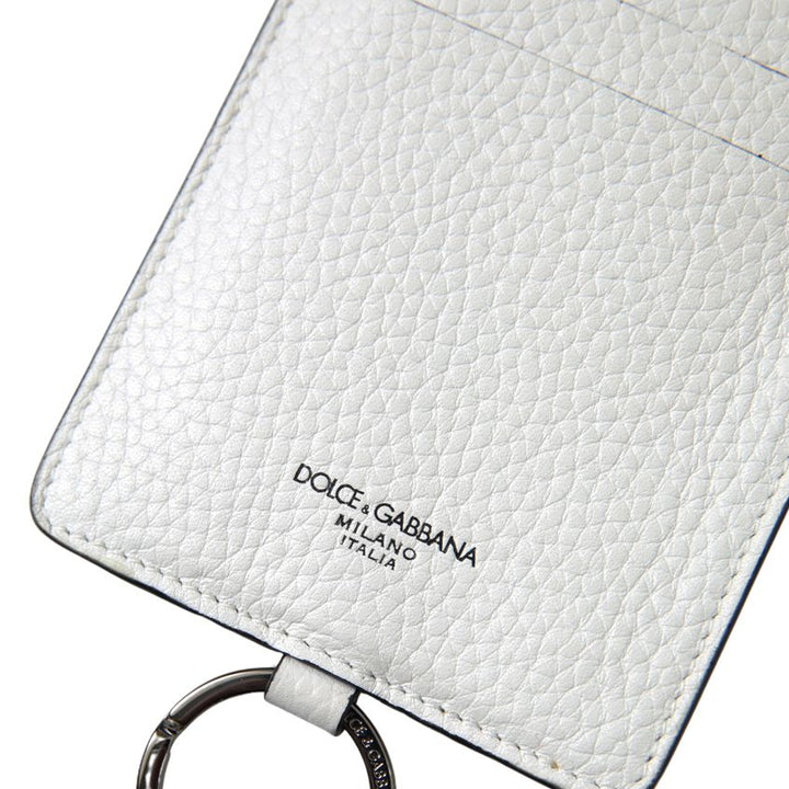 Dolce & Gabbana White Leather Lanyard Logo Card Holder Men Wallet