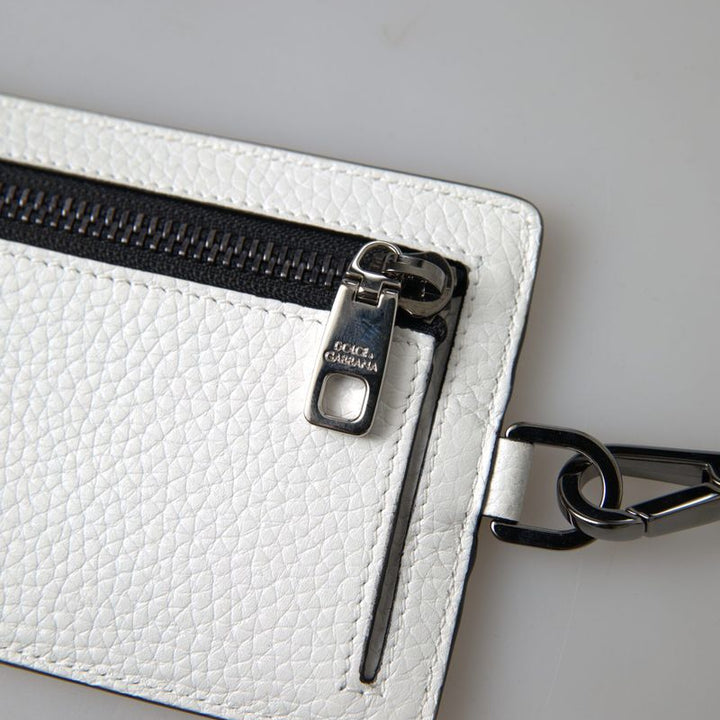 Dolce & Gabbana White Leather Lanyard Logo Card Holder Men Wallet