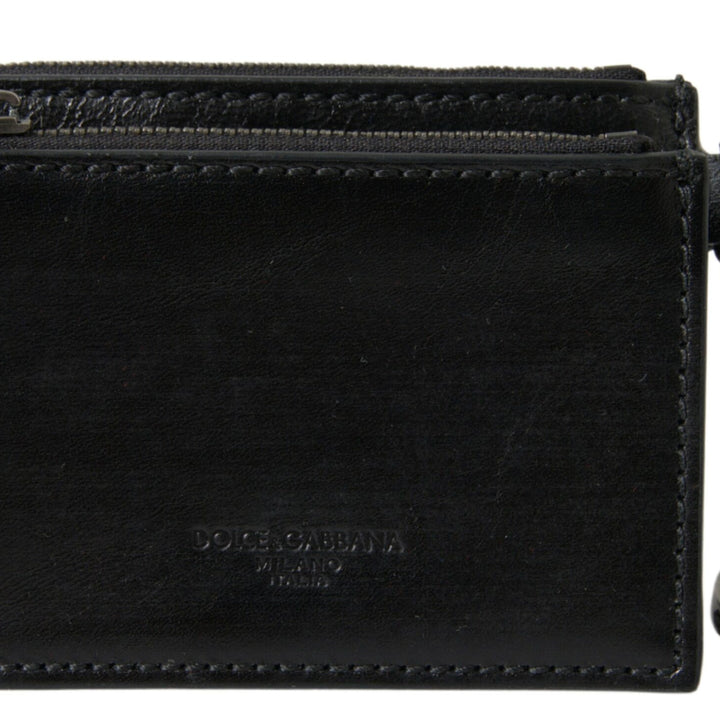 Dolce & Gabbana Black Leather Zip Logo Keyring Coin Purse Wallet