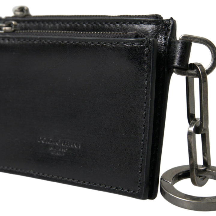 Dolce & Gabbana Black Leather Zip Logo Keyring Coin Purse Wallet