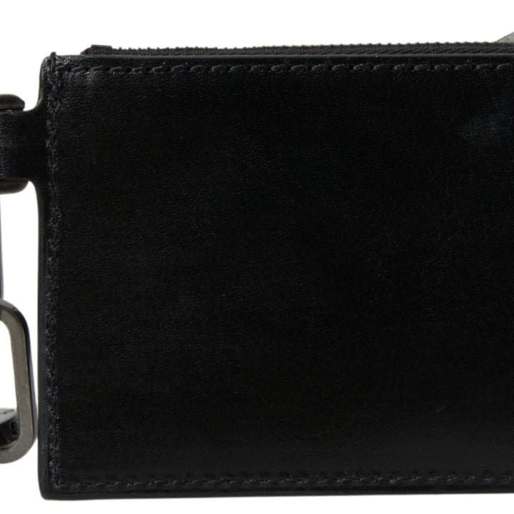 Dolce & Gabbana Black Leather Zip Logo Keyring Coin Purse Wallet