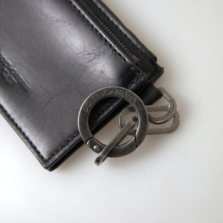 Dolce & Gabbana Black Leather Zip Logo Keyring Coin Purse Wallet