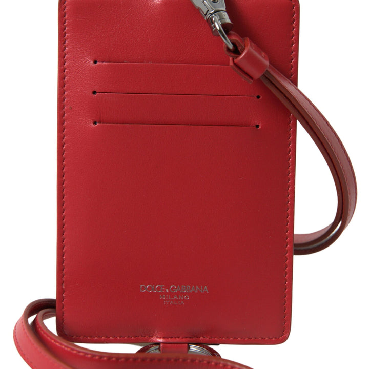 Dolce & Gabbana Red Leather Lanyard Logo Card Holder Men Wallet