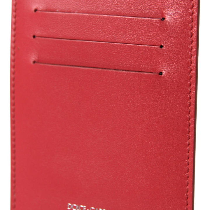 Dolce & Gabbana Red Leather Lanyard Logo Card Holder Men Wallet