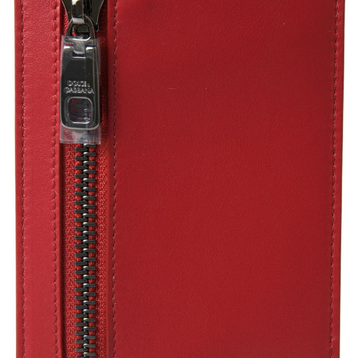 Dolce & Gabbana Red Leather Lanyard Logo Card Holder Men Wallet