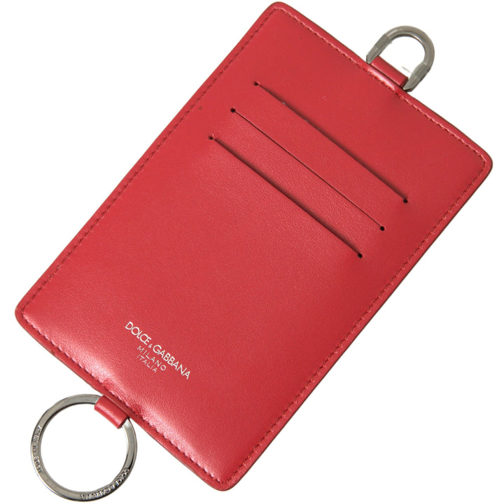 Dolce & Gabbana Red Leather Lanyard Logo Card Holder Men Wallet