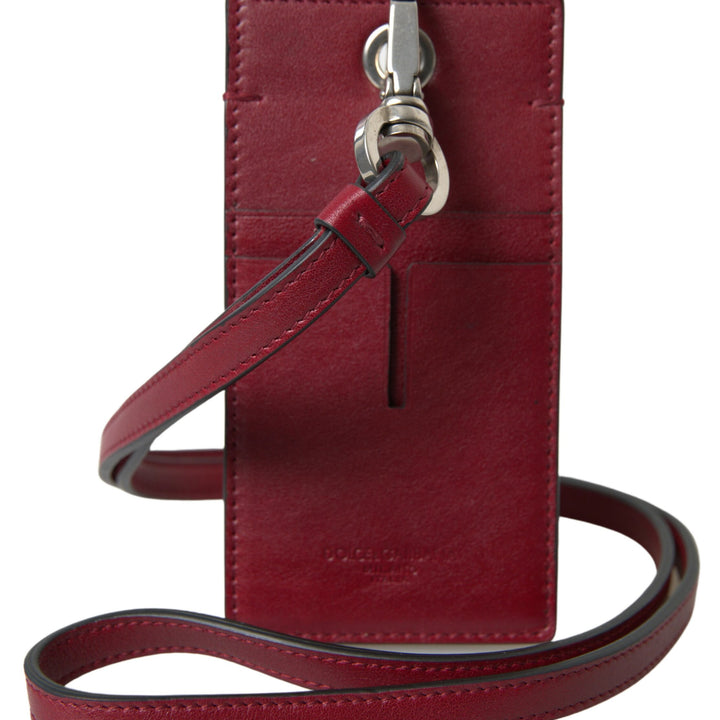 Dolce & Gabbana Red Leather Lanyard Logo Slim Card Holder Men Wallet