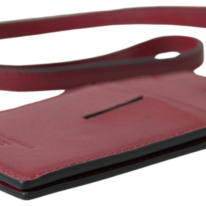 Dolce & Gabbana Red Leather Lanyard Logo Slim Card Holder Men Wallet