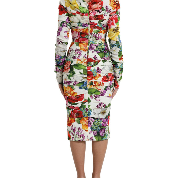 Dolce & Gabbana Multicolor Floral Sheath Midi Silk Dress