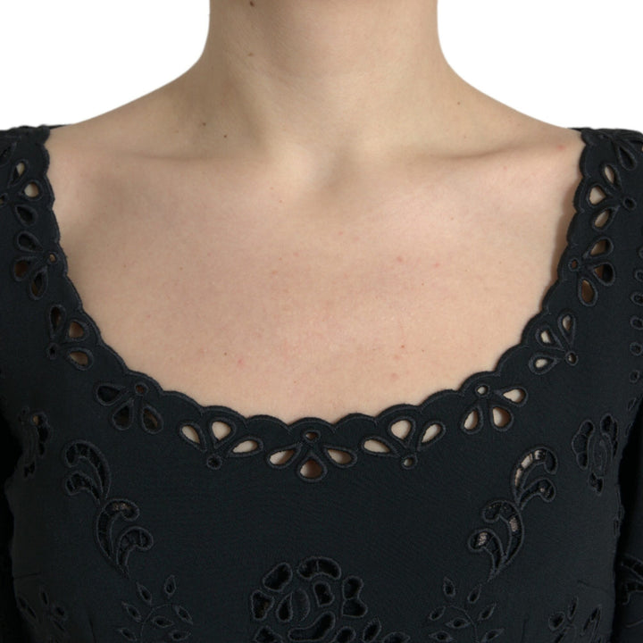 Dolce & Gabbana Black Floral Lace Viscose Bodycon Midi Dress