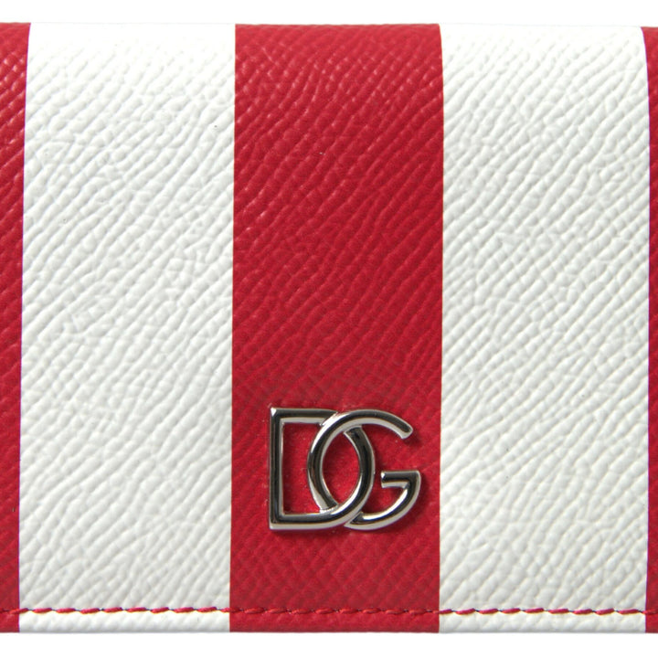 Dolce & Gabbana Red White Leather DG Logo Card Holder Women Wallet