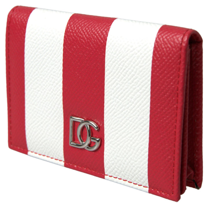 Dolce & Gabbana Red White Leather DG Logo Card Holder Women Wallet