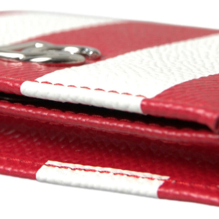 Dolce & Gabbana Red White Leather DG Logo Card Holder Women Wallet