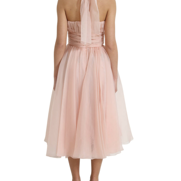 Dolce & Gabbana Pink Silk Chiffon Halter A-line Pleated Midi Dress