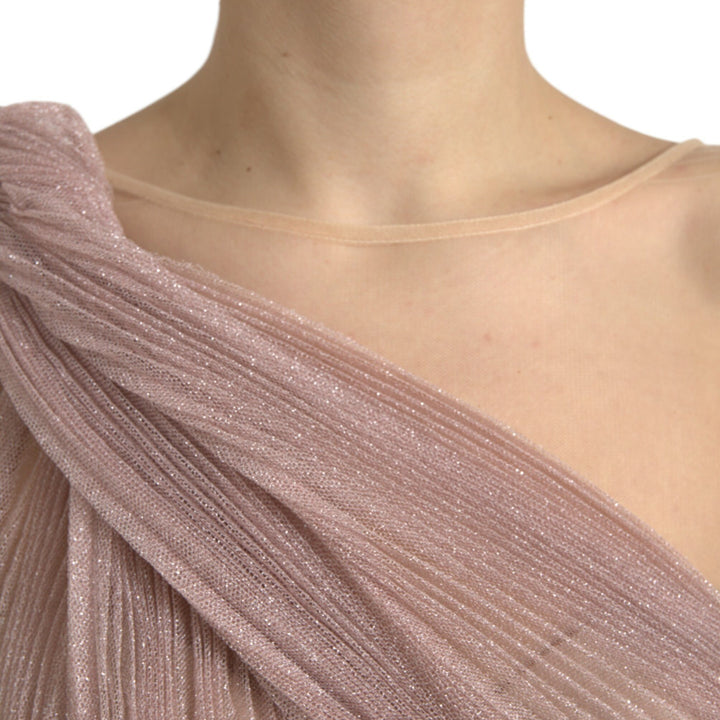 Dolce & Gabbana Pink One Shoulder Pleated Lame Tulle Dress