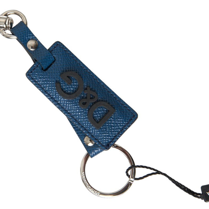 Dolce & Gabbana Blue Leather DG Logo Silver Tone Metal Keychain