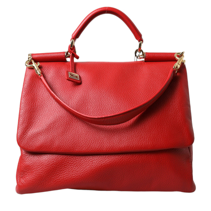 Dolce & Gabbana Red Leather Large Miss Sicily Top Handle Women Bag