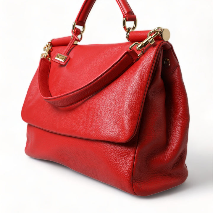 Dolce & Gabbana Red Leather Large Miss Sicily Top Handle Women Bag