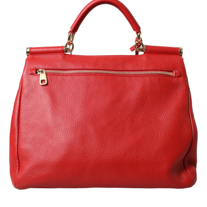 Dolce & Gabbana Red Leather Large Miss Sicily Top Handle Women Bag