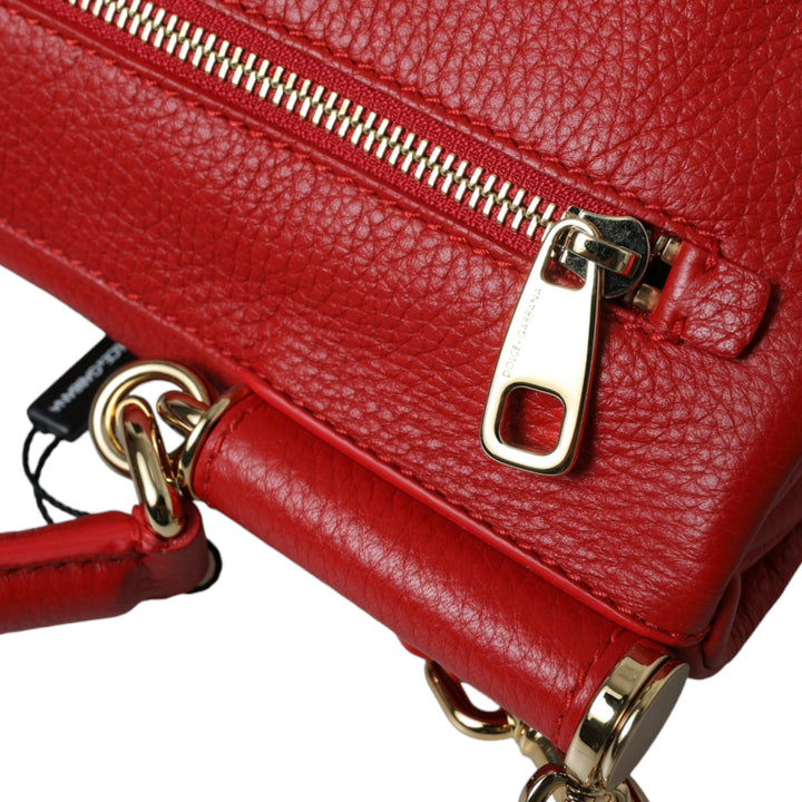 Dolce & Gabbana Red Leather Large Miss Sicily Top Handle Women Bag