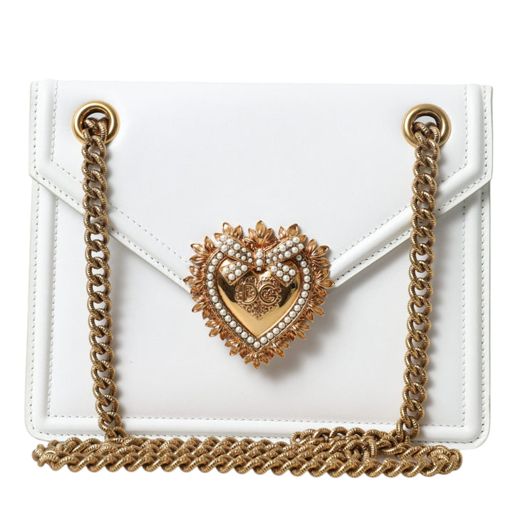 Dolce & Gabbana White DEVOTION Heart Leather Shoulder Women Bag