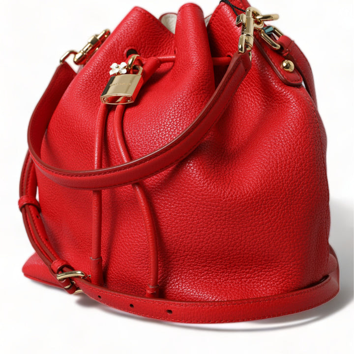 Dolce & Gabbana Red Leather Claudia Drawstring Bucket Women Bag