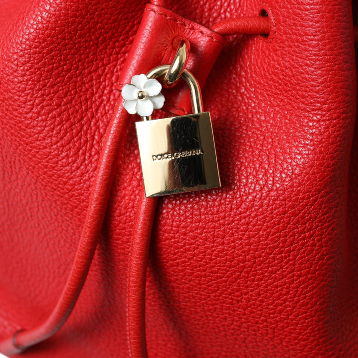 Dolce & Gabbana Red Leather Claudia Drawstring Bucket Women Bag