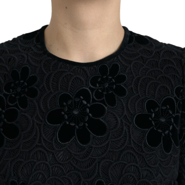 Dolce & Gabbana Black Floral Lace Cotton Bodycon Dress