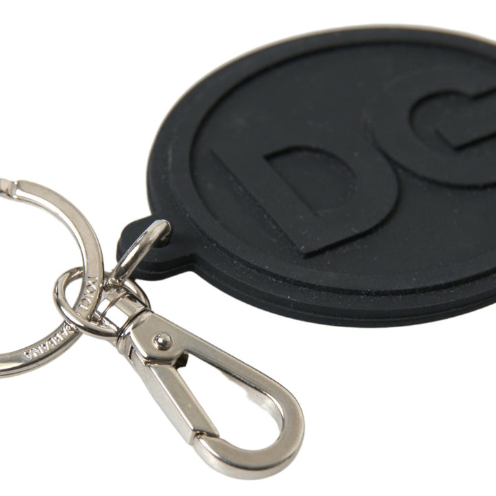 Dolce & Gabbana Black Rubber DG Logo Silver Brass Metal Keychain