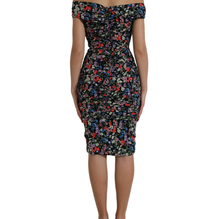 Dolce & Gabbana Multicolor Floral Sheath Off Shoulder Dress