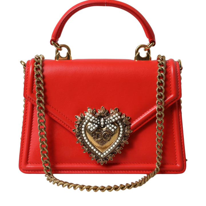 Dolce & Gabbana Red Leather DEVOTION Gold Heart Shoulder Borse Bag