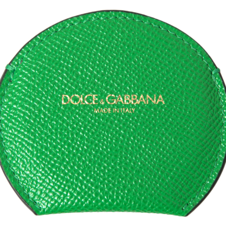 Dolce & Gabbana Green Calfskin Leather Round Logo Hand Mirror Holder