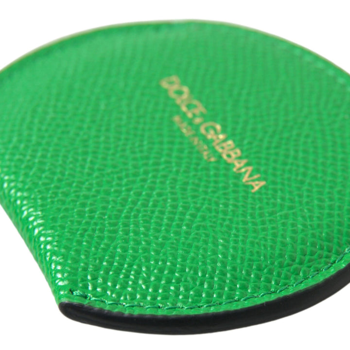 Dolce & Gabbana Green Calfskin Leather Round Logo Hand Mirror Holder