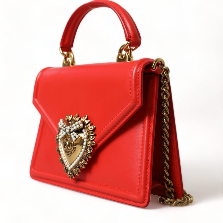 Dolce & Gabbana Red Leather DEVOTION Gold Heart Shoulder Borse Bag