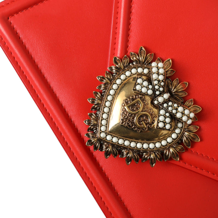 Dolce & Gabbana Red Leather DEVOTION Gold Heart Shoulder Borse Bag