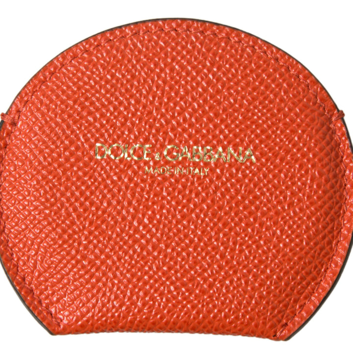 Dolce & Gabbana Orange Calfskin Leather Round Logo Hand Mirror Holder