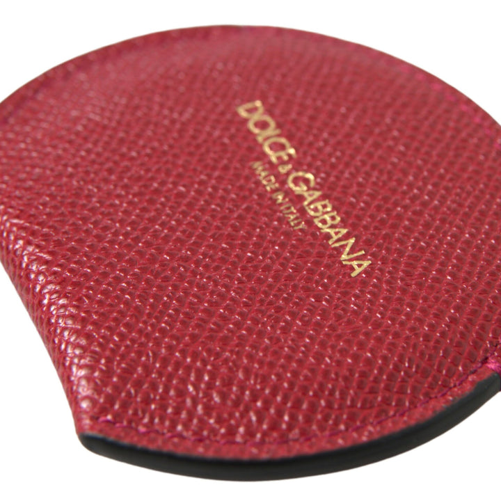 Dolce & Gabbana Red Calfskin Leather Round Hand Mirror Holder