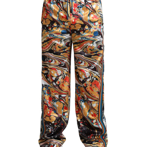 Dolce & Gabbana Multicolor Marble Print Satin Pants