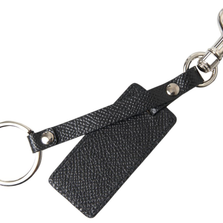 Dolce & Gabbana Black DG Logo Leather Silver Metal Keychain