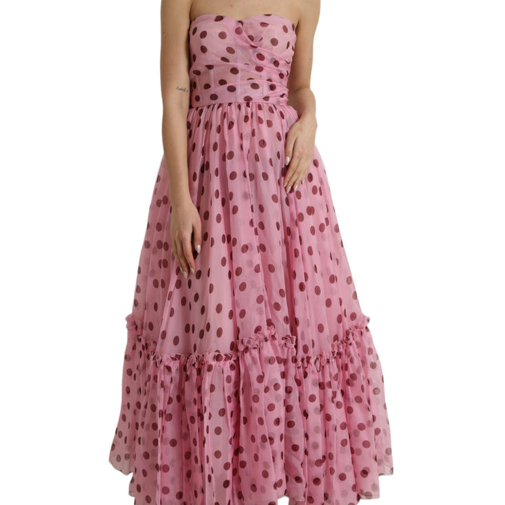 Dolce & Gabbana Pink Polka Dots A-line Strapless Gown Dress