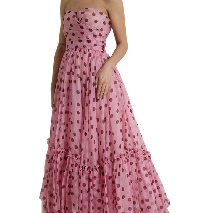 Dolce & Gabbana Pink Polka Dots A-line Strapless Gown Dress